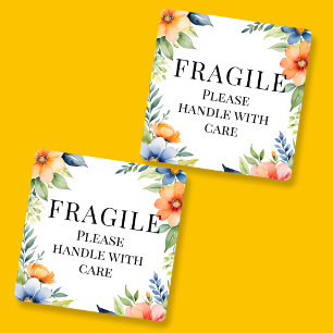 Ömtålig Hantera Med Försiktighet Blommig Fyrkantig Fyrkantigt Klistermärke