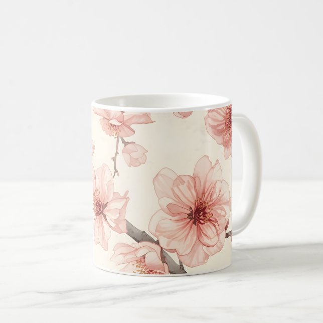Ömtålig Körsbärsblomning Sömlös Blommig Kaffemugg (Framsida höger)