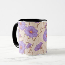 Ömtålig Lila Marguerit Kräm Blommönster Mugg