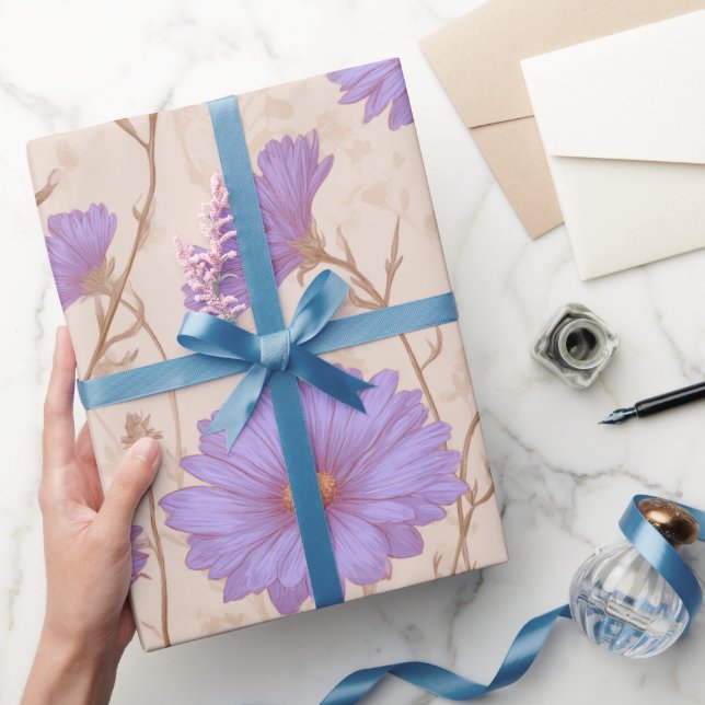 Ömtålig Lila Marguerit Kräm Blommönster Presentpapper (Gifting)