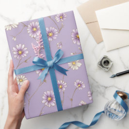 Ömtålig Lila Margueritkräm Blommönster Presentpapper