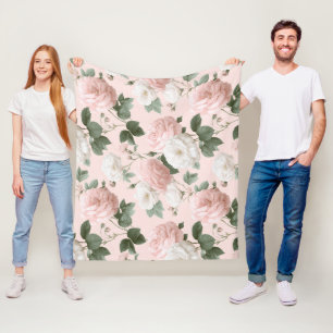Ömtålig mjuk rosa ros vit blommig mönster fleecefilt