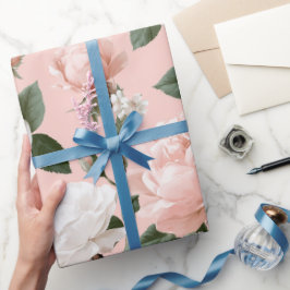 Ömtålig mjuk rosa ros vit blommig mönster presentpapper