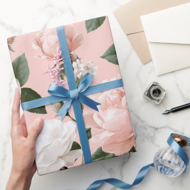 Ömtålig mjuk rosa ros vit blommig mönster presentpapper (Gifting)