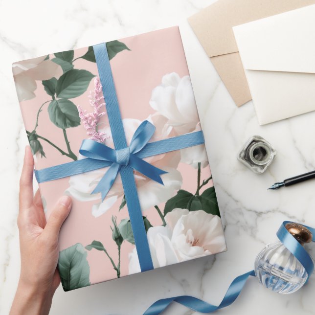Ömtålig Mjuk Rosa Ros Vit Blommig Mönster Presentpapper (Gifting)