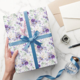 Ömtålig Pastell Lila Blommig Botanisk Guldblad Presentpapper
