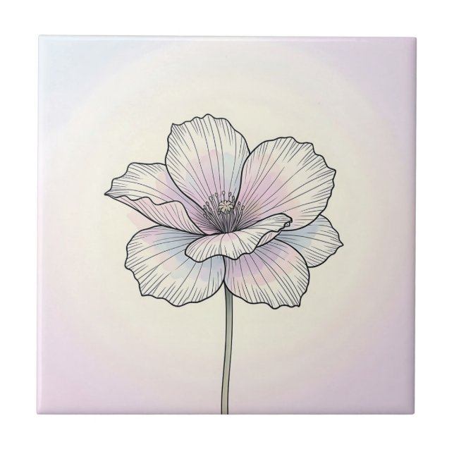 Ömtålig Pastell Vallmo Blomma Kakelplatta (Framsidan)