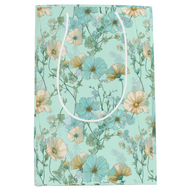 Ömtålig Pastell Vildblomma Mint Blommönster (Framsidan)