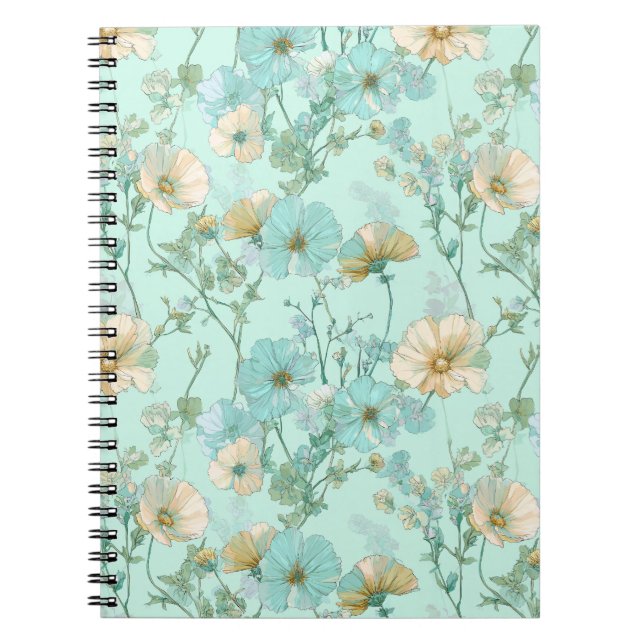 Ömtålig Pastell Vildblomma Mint Blommönster Anteckningsbok (Framsidan)
