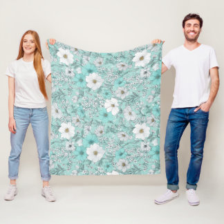 Ömtålig Pastell Vildblomma Mint Blommönster Fleecefilt