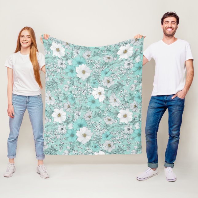 Ömtålig Pastell Vildblomma Mint Blommönster Fleecefilt (På plats)