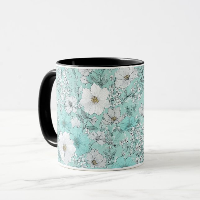 Ömtålig Pastell Vildblomma Mint Blommönster Mugg (Framsida vänster)