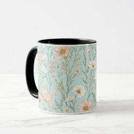 Ömtålig Pastell Vildblomma Mint Blommönster Mugg