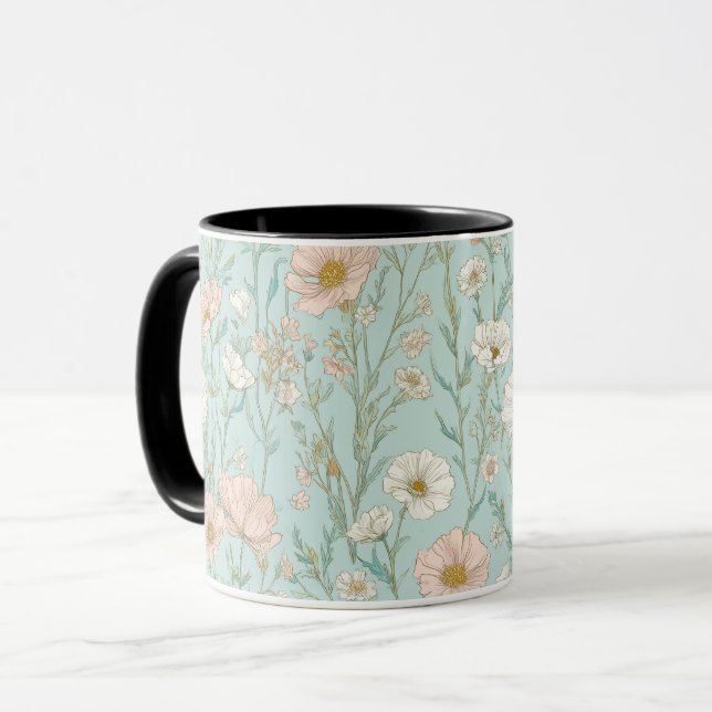 Ömtålig Pastell Vildblomma Mint Blommönster Mugg (Framsida vänster)