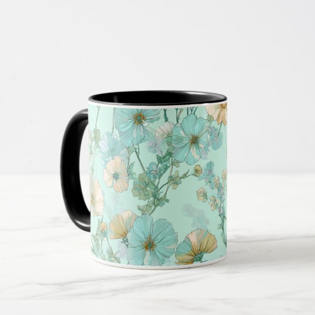 Ömtålig Pastell Vildblomma Mint Blommönster Mugg (Framsida vänster)