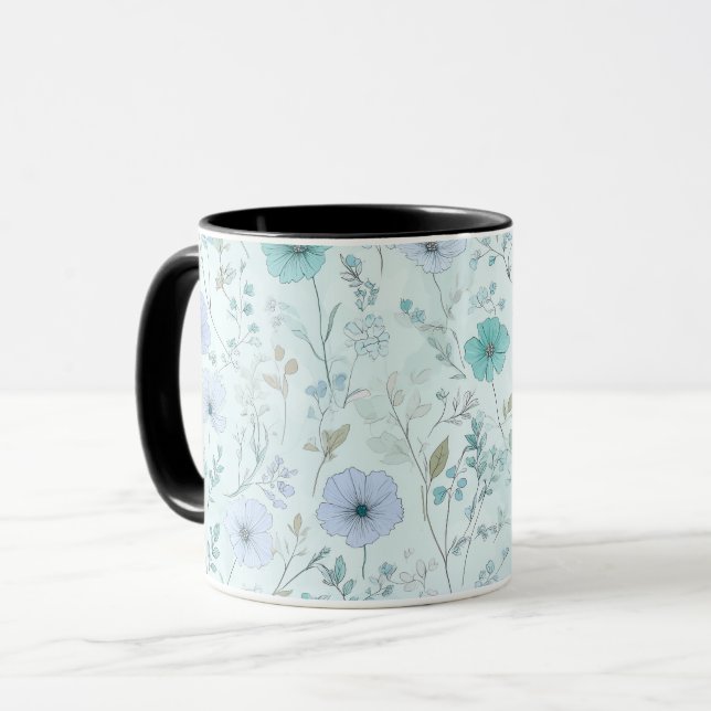 Ömtålig Pastell Vildblomma Mint Blommönster Mugg (Framsida vänster)