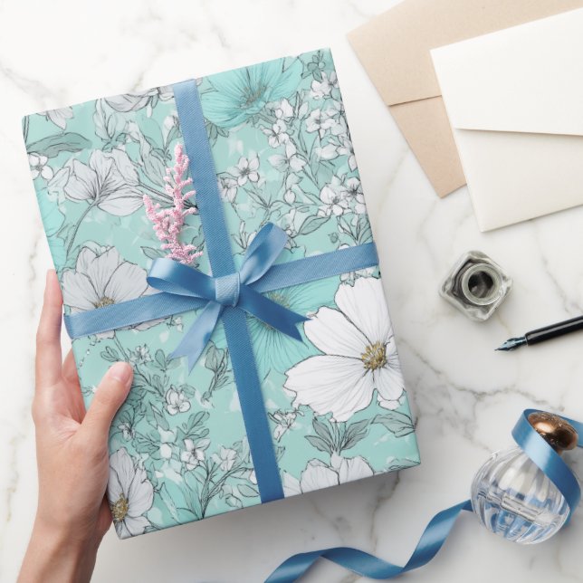 Ömtålig Pastell Vildblomma Mint Blommönster Presentpapper (Gifting)