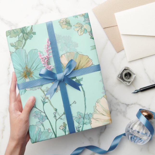 Ömtålig Pastell Vildblomma Mint Blommönster Presentpapper (Gifting)