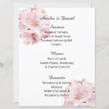 Ömtålig Rosa Blommande Bröllopsmenykort
