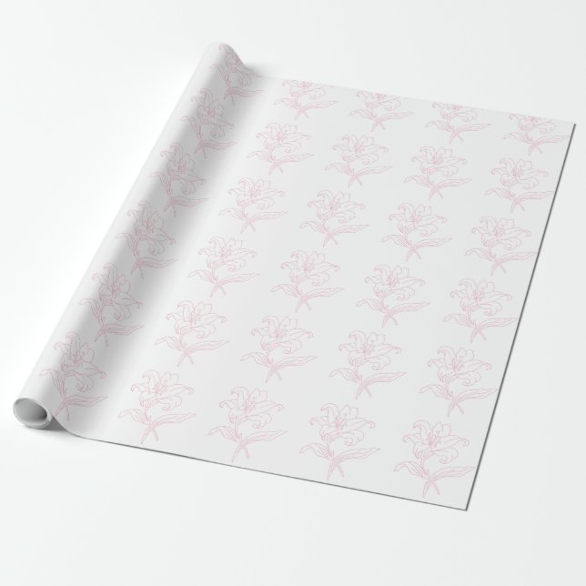 Ömtålig Rosa Blommig Lilja Linjärt Bröllopsdusch Presentpapper (Utrullad)