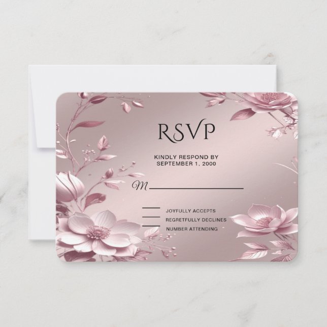 Ömtålig Rosa Blommig Ram RSVP-kort OSA Kort (Framsida)