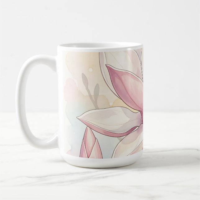 Ömtålig Rosa Magnolia Vattenfärg Blomning Kaffemugg (Vänster)