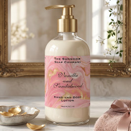 Ömtålig Rosa Marmor & Guld Folie Kosmetikflaska Rektangulärt Klistermärke