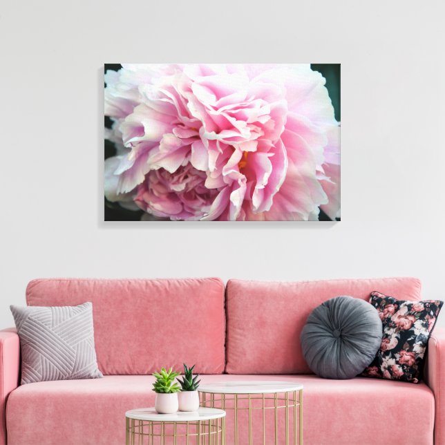 Ömtålig Rosa Peony Blommig Lindad Canvastryck (Insitu (Vardagsrum))