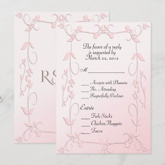 Ömtålig Rosa RSVP med valfri förrätt Inbjudningar (Fram/baksida)