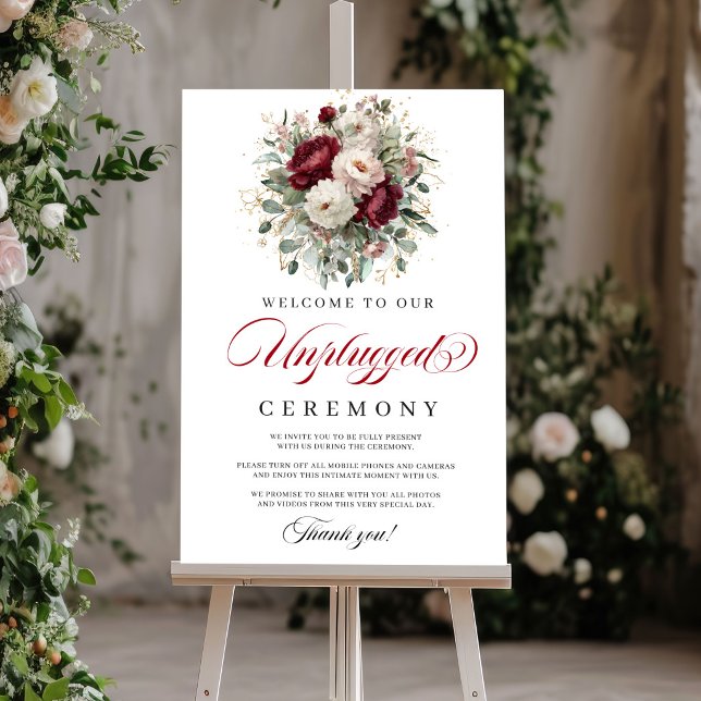 Ömtålig rosé Burgunder Avstängd Ceremoni Poster (Delicate Blush Burgundy Unplugged Ceremony)