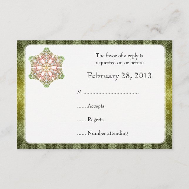 Ömtålig spets snöflinga vinter bröllop svarskort OSA kort (Framsida)