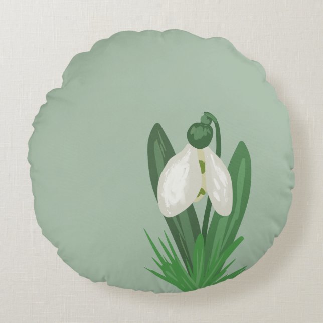 Ömtålig vår snödroppsblomma rund kudde (Framsidan)