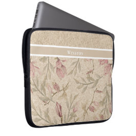 Ömtålig Vintage Magnolia Blommig Brun Personlig Laptop Fodral