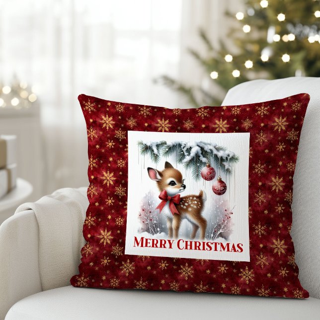 Ömtålig vinterscen bebis dovhjort julkudde  kudde (Delicate winter scene baby fawn Christmas pillow (51))