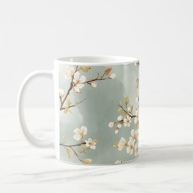 Ömtålig vit blommande gren botanisk kaffemugg (Vänster)