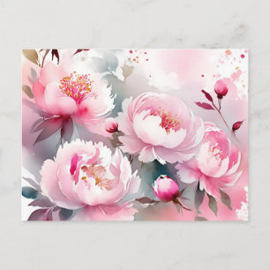 Ömtåliga akvarellblommor i mjuk rosa vykort