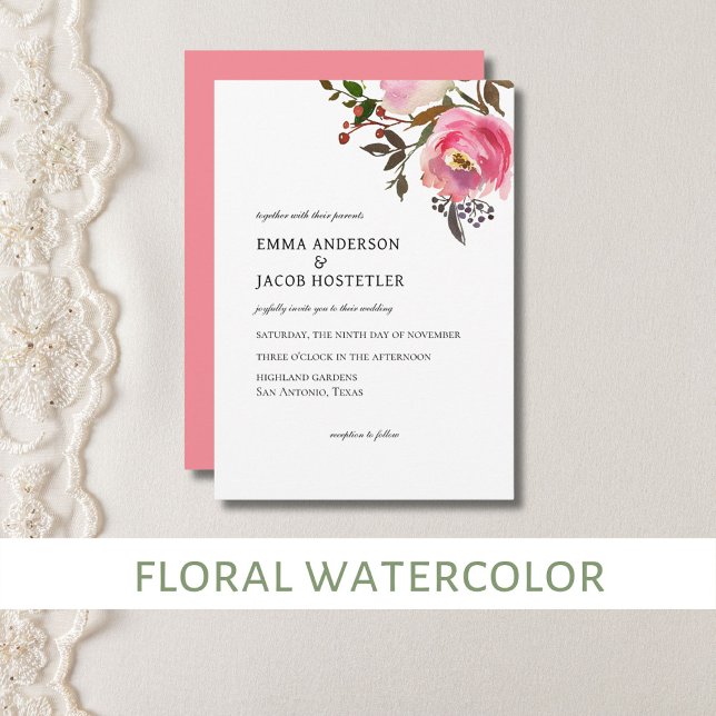 Ömtåliga akvarelltropiska vårrosor inbjudningar (Floral watercolor invitations)