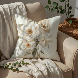 Ömtåliga akvarellvita blommor botaniska kudde