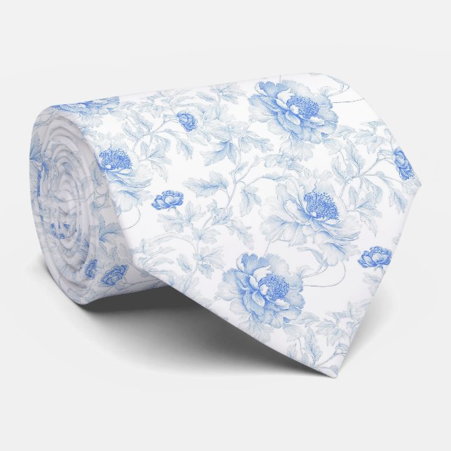 Ömtåliga blå blommor toile de jouy slips (Rullad)