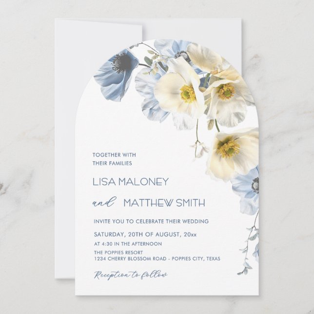 Ömtåliga Blå Blommor Vit Bröllopsinbjudan Inbjudningar (Framsida)