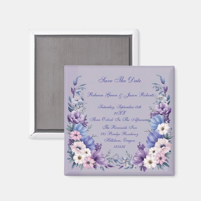 Ömtåliga blå, vita, rosa och lila sommarblommor magnet (Front/Back)