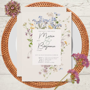 Ömtåliga Boho Vildblommor Krämfärgad Bröllopsinbju Inbjudningar