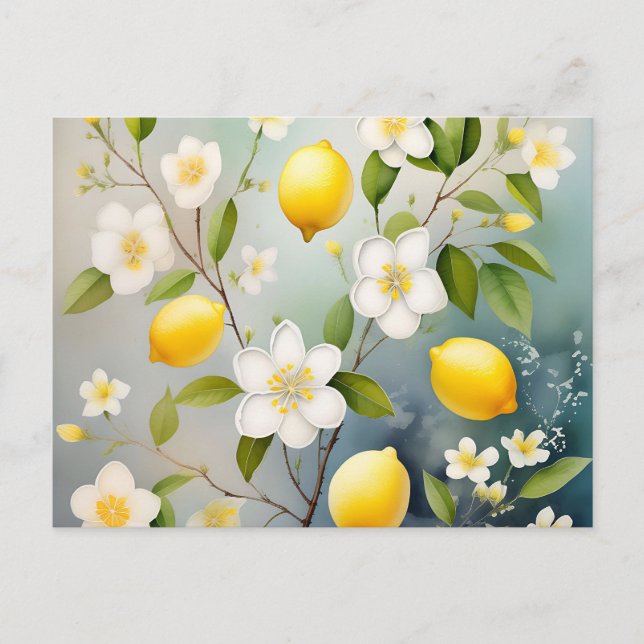 Ömtåliga citrublommor i akvarell  vykort (Framsida)
