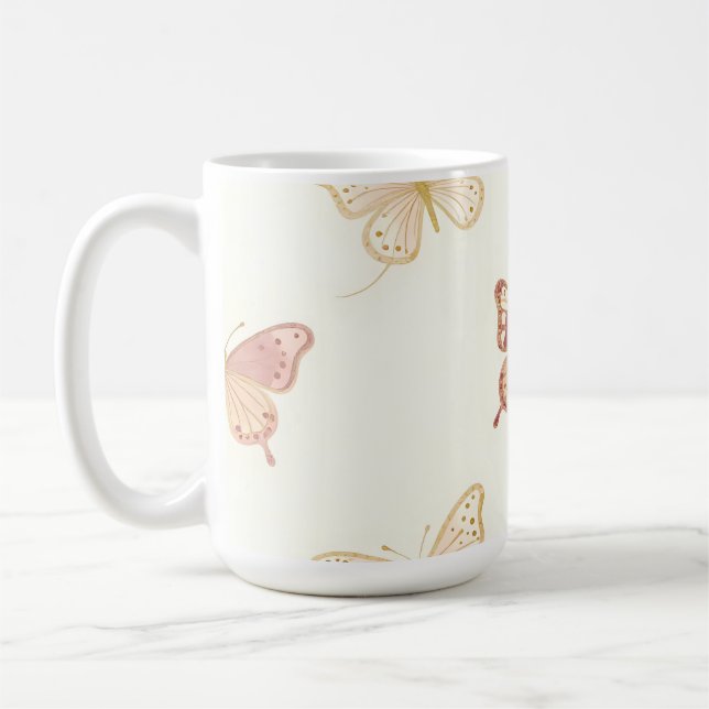 Ömtåliga fjärilar sömlöst mönster kaffemugg (Vänster)