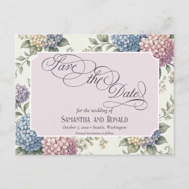 Ömtåliga Hydrangea Blommor Bröllop Meddelande Vykort (Framsida)
