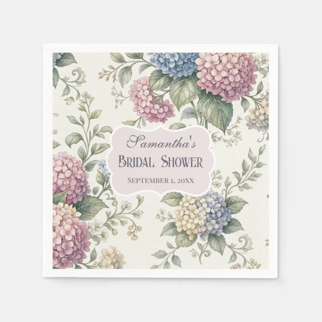 Ömtåliga Hydrangea Blommor Bröllopsdusch Pappersservett (Framsidan)