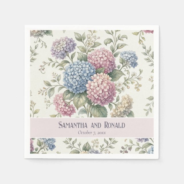 Ömtåliga Hydrangeablommor Bröllop Pappersservett (Framsidan)