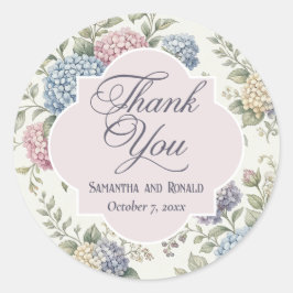 Ömtåliga Hydrangeablommor Bröllop Tack Runt Klistermärke