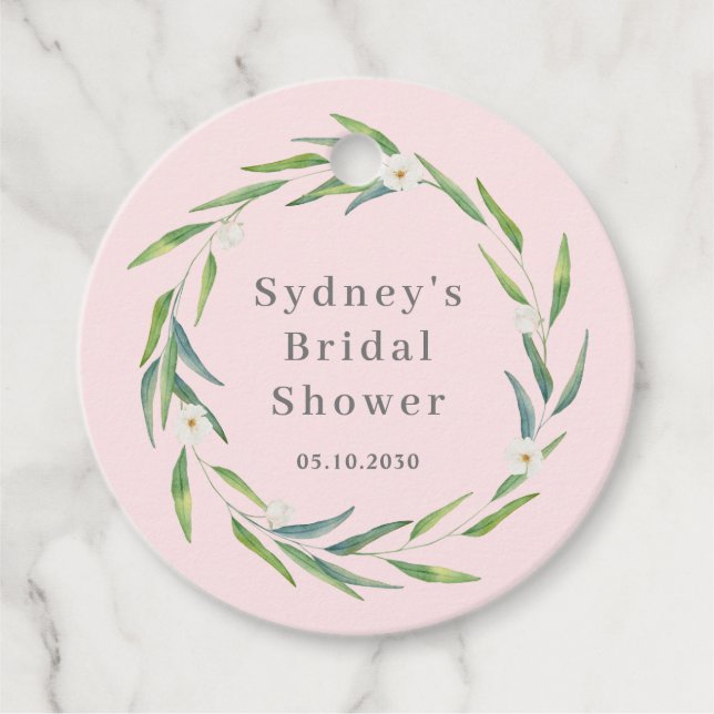 Ömtåliga krans bröllop bröllopsdusch etiketter (Framsida)