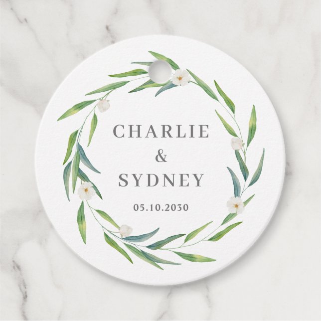 Ömtåliga krans bröllop bröllopsdusch etiketter (Framsida)